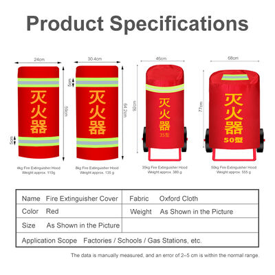 Fire Extinguisher Cover 35kg Capacity Red Oxford Cloth Sun Dust Proof Protective Vehicle-Mounted Dry Powder Foam CO2 Fire